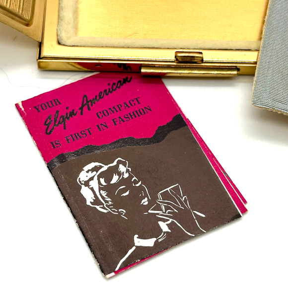 Vintage Elgin American Powder Box Country Scene Dust Bag Original Box - Picture 7 of 14